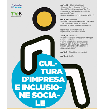Cultura d’impresa e inclusione sociale. Un convegno a Fano organizzato da ATS n. 6 da T41B.